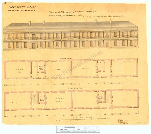 Source: "Newcastle Barracks, N.S.W."  In MFQ1-963 (2), The National Archives, United Kingdom,1844  